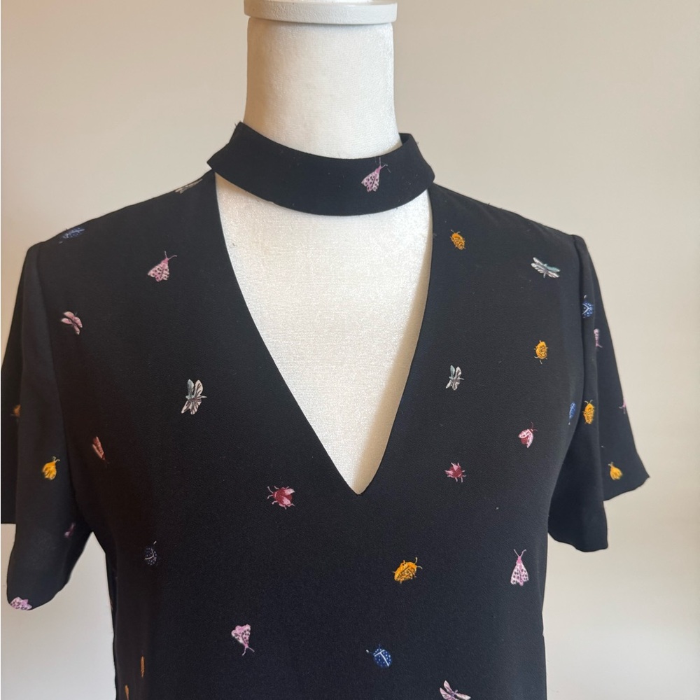 Black Mini Shift Dress w Colorful Bug and Butterfly Accents - Size XS - Picture 9 of 14